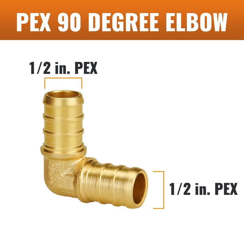 SUNGATOR Pex Fittings 1/2 Inch, 25-Pack 1/2" Pex 90 Degree Elbow, No Lead Brass, NSF, UPC Certified - Image 2
